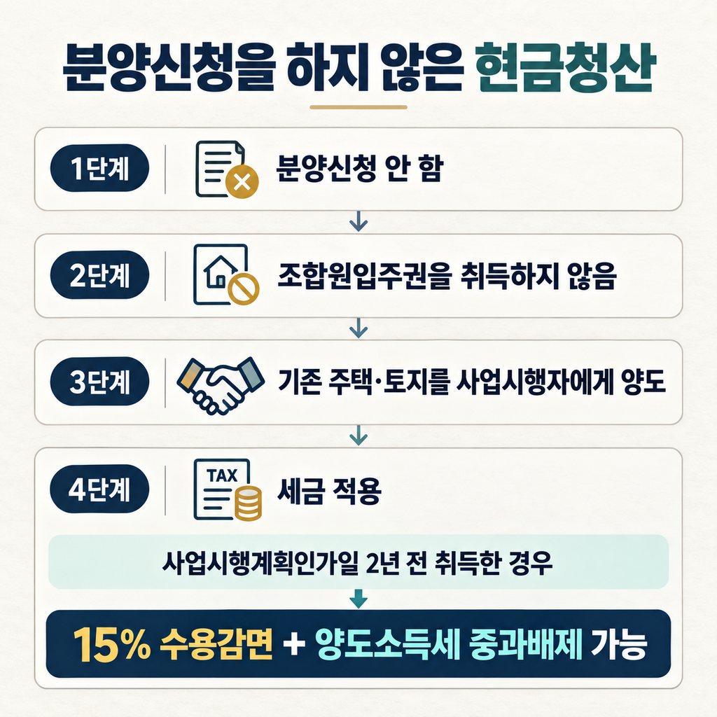 양도, 상속, 증여 전문 세무사 현금청산-분양신청안함-흐름도